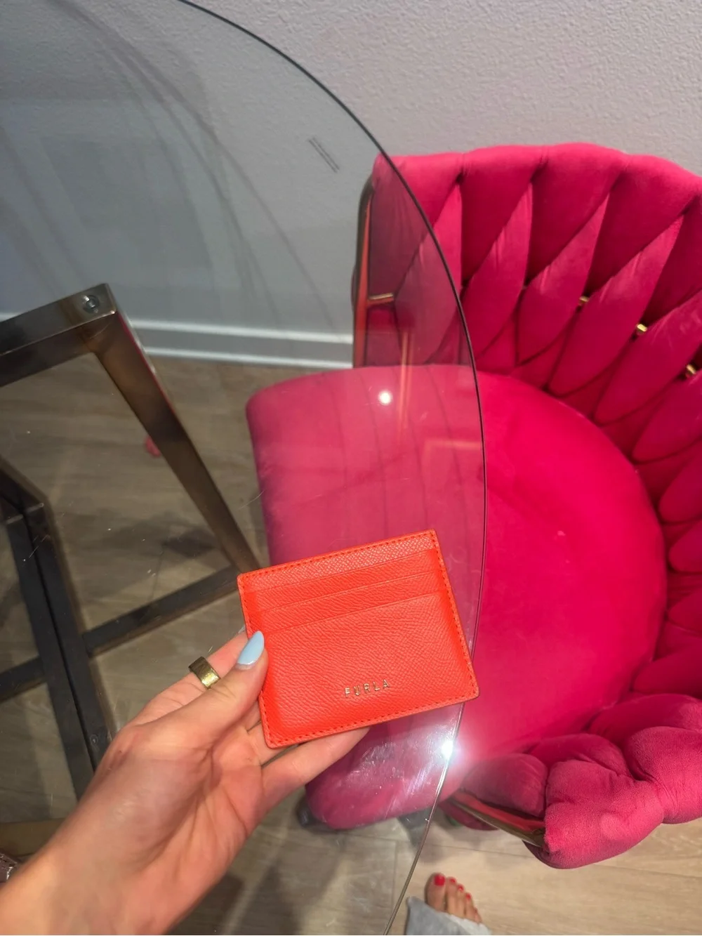 Furla Bright Orange Saffiano Leather Card Case